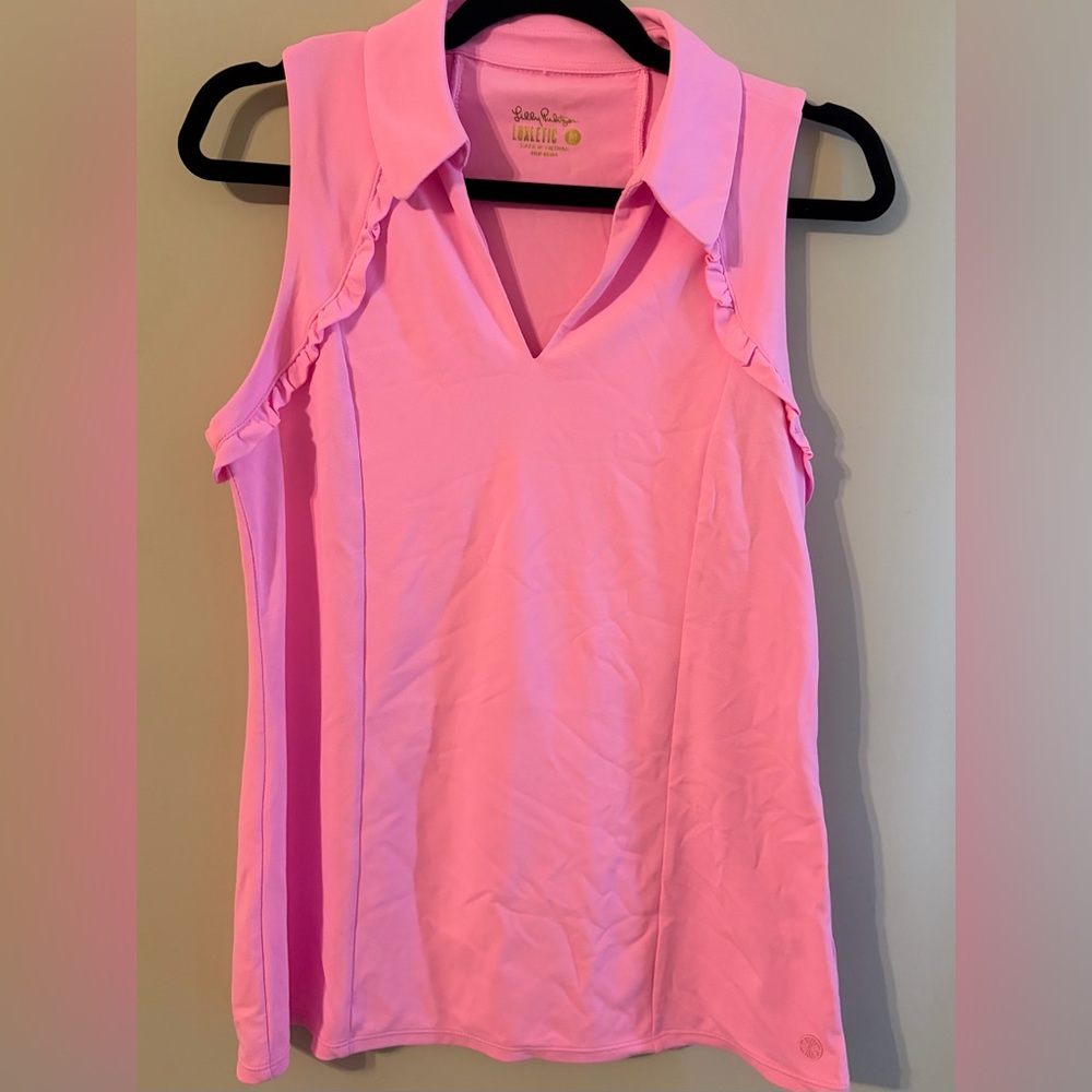 Lilly Pulitzer Pink Sleeveless V-Neck Ruffle Trim Top